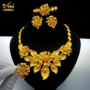 Aniid Indian 24K Gold Color Collier Set pour les femmes Party Bridal Wedding Ethiopian Luxury Dubaï Jewelry Wholesale Cadeaux240327