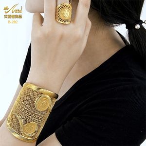 ANIID Indische 24K vergoldete Armreifen mit Ring Dubai Hochzeit Braut Manschette Armreifen Armbänder Großhandel Afrikanischer Charme Schmuck Geschenke 220715