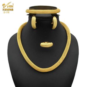 Aniid Indiase bruiloft Ethiopische sieraden sets voor vrouwen ketting bruids Dubai 24k vergulde Habesha Pakistaanse oorbel Hawaiiaanse H1022