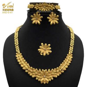 Aniid Sieraden Set Dubai Ketting Voor Dames Gouden Sieraden Trouwringen Indische Bruids Oorbellen Armband 24K Geplateerd Polynesisch H1022