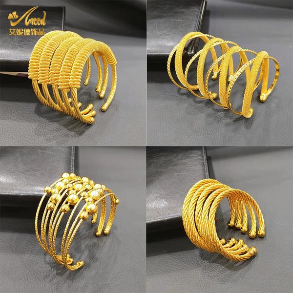 Aniid Luxury Dubai Gold Color Bangles for Women 24k Gold Indian African Posfan Bracelets Wedding Ethiopian Jewelry 240407