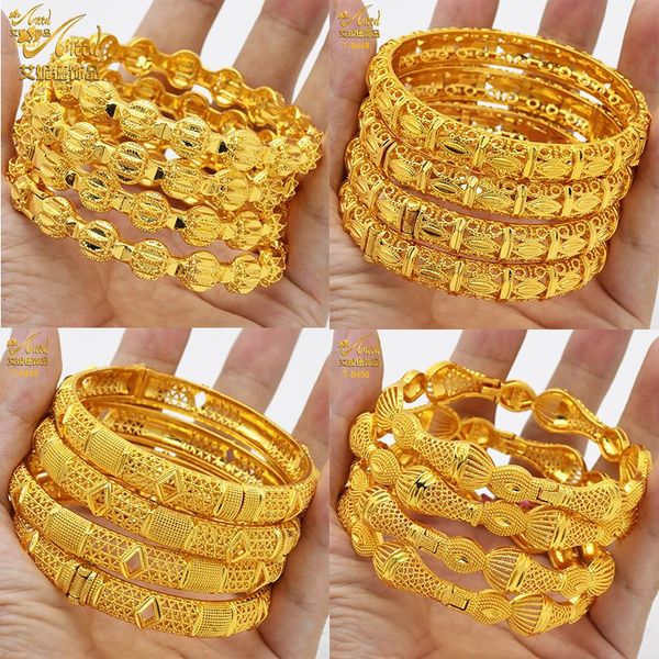 Aniid Luxury Dubai Gold Color Bangles for Women 24k Gold Bracelets Indian African African Charm Boda Etiopía Joyería árabe 240419