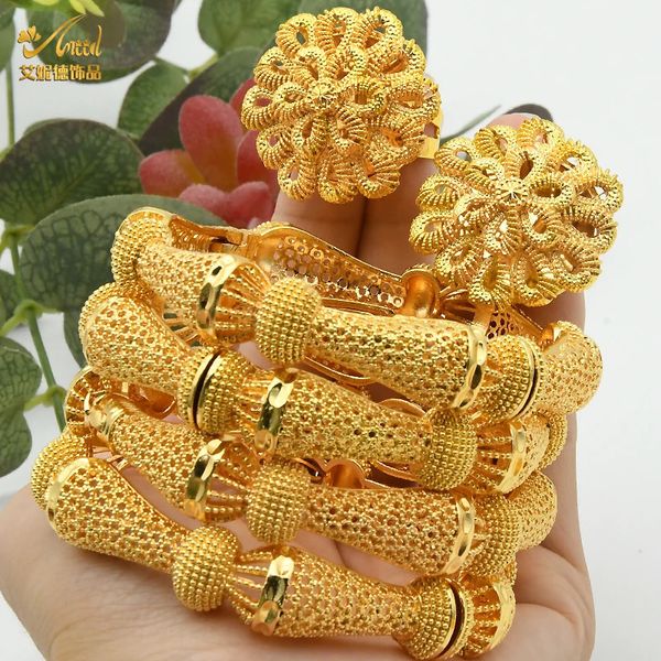 Aniid Women Bracelet bracelet 24k Gold Color Jewelry Dubai Flower Brand African Designer Ethiopian Hawaiian 240423