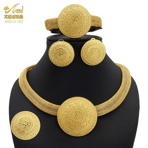 ANIID Womens Ethiopische vergulde sieraden set bruids Dubai sieraden bruiloft Braziliaanse Eritrese Afrikaanse oorbel kettingen set 220726