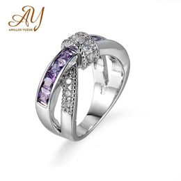 Anillos yuzuk bijoux Pouple Amethyst Stone Rings for Women Vintage 925 Sterling Silver Engagement Wedding Jewelry270i