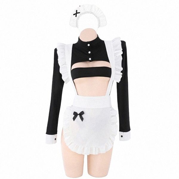 Anilv Anime Cafetería Camarero Chica Maid Uniforme Traje Mujer Body Apr Trajes Disfraces Cosplay J85o #