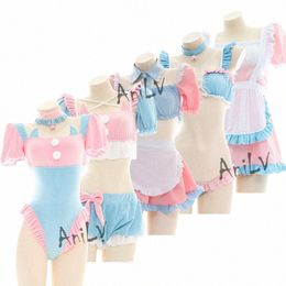 anilv Anime Lolita Girl Maid Series Pyjamas Maillot de bain Costume Femmes Carto Mignon Kawaii Étudiant Rose Bleu Lingerie Ensemble Cosplay o48h #