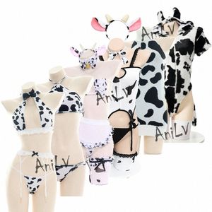 Anilv Cow Series Maillot de bain Body Bikini Maid Uniforme Costume Summer Beach Kawaii Girl Maillots de bain Jupe Uniforme Set Cosplay P0Dq #