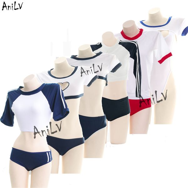 Anilv Japanese Anime Student Maiaille Série de maillots de bain uniforme Costume Écolier Girl Gym Suit Sukumizu Pajamas Lingerie Cosplay