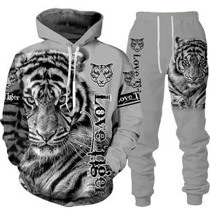 Animal 3D tigre imprimé sweat à capuche pantalon costume Cool hommes/femmes 2 pièces vêtements de sport survêtement ensemble automne et hiver vêtements pour hommes 240202