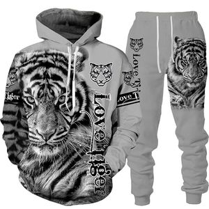 Animal 3D Tiger Imprimé Sweat À Capuche Pantalon Costume Cool MenWomen 2 Pcs Sportwear Survêtement Ensemble Automne Et Hiver Vêtements Pour Hommes 220811
