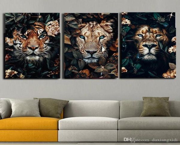 Affiches d'art animalier tigre Lions Jungle, toile d'art mural, imprimés, images murales pour salon, décoration de la maison Cuadros8558861