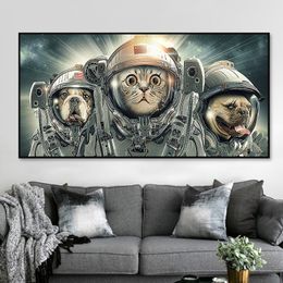 Dierlijke astronauten in ruimte canvas schilderij kat en hond decoratieve foto's creatieve muur posters en prints Home Decor Cuadros