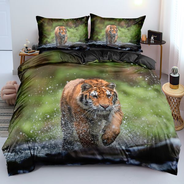 Lino de cama animal 3D Diseño personalizado Tiger Drúdónos Conjuntos de almohadas 203*230 cm Twin doble doble tamaño de ropa blanca