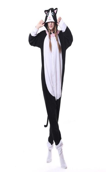 Animal Black Cat Onesie Mujeres DJ Kitty Onesie Pajama en general Cartoon de ropa de dormir para adultos Carnaval de gran tamaño Traje de moda5620697