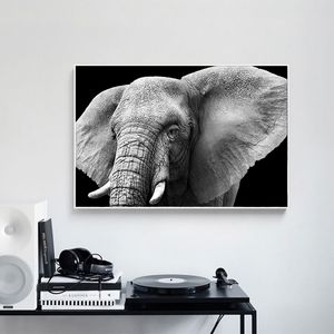 Dier Canvas Schilderij Posters en Prints Zwart en Wit Wild Afrika Olifant Cuadros Wall Art Foto voor Woonkamer Decor