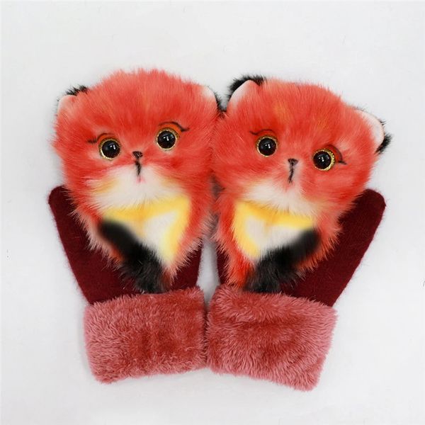 Animal chat chien panda husky licorn fox parent-enfant mittens hiver épais timide princesse mittens gants de doigt complet pour les enfants filles 231222