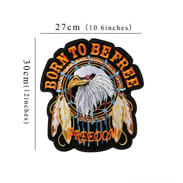 Animal classique grande broderie Patches aigle né pour être gratuit américain pour la veste arrière veste biker accessoires punk coudre