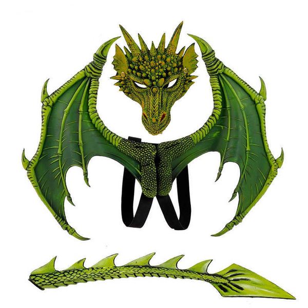 Animal Cospty Dragon Costume Pourim Cadeau De Noël Carnaval Fête Enfants Cosplay Ensemble Aile et Queue Robinet De Jour Des Enfants Y0913