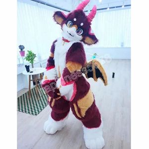 Animal Costumegin Furry Fursuit Kawaii Horn Dragon Mascot Kleding wandelen cartoon Apparel Halloween Kerst Verjaardagsfeestje