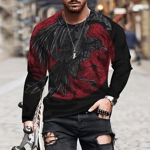 Animal Crow Vintage 3D Print Zomer Heren Ronde Hals T-shirt Casual Lange Mouw Oversized T-shirt Mode Trui Mannen kleding 240227