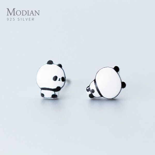 Animal Lindo Panda Stud Pendientes para mujeres Niños 925 Sterling Silver Ceramics Jewelry Fashion Bijoux 20120 210707