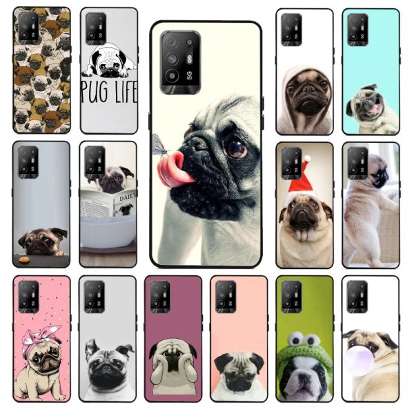 Animal mignon Pug Dog Phone Téléphone pour OPPO A54 A74 A94 A53S A9 A5 A15 A16 A91 A96 A76 Reno8 8pro Reno2 Z