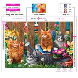 Animal Diamond Painting Cats jouant dans le jardin Full Rinestone Mosaic broderie Cross Stitch Kit de décoration intérieure Cadeaux 5D DIY