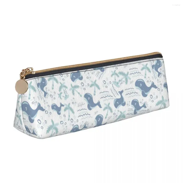 Trousse à crayons en forme de dauphin, étui d'école de dessin animé de vague de vie Marine, Triangle pour filles et garçons, pochette esthétique de grande capacité