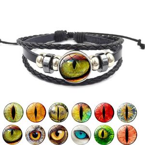 Animal Dragon Eye Glass Cabochon Bracelet Time Gem Vintage Pu Leather Aangepaste gevlochten armbanden Bangle manchet voor vrouwen Men Men Mode Jewelry Will en Sandy