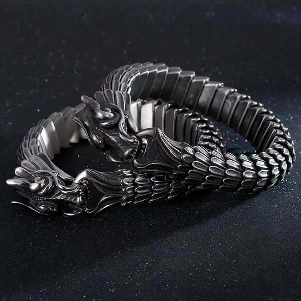 Animal Dragon lien chaîne Bracelet hommes motard Viking acier inoxydable Punk hommes vieux métal Vintage bracelets bijoux