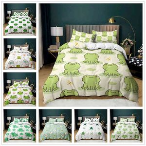 Animal Frogs dekbedoverdek set koningin zacht lichtgewicht polyester microfiber cartoon kikker patroon beddengoed voor kinderen jongens meisjes