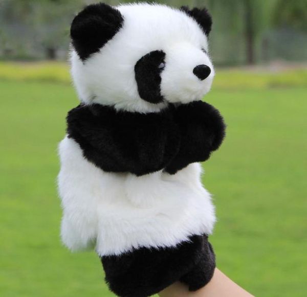 Puppettes à la main animale panda en peluche en peluche heureuse familiale digène amusante