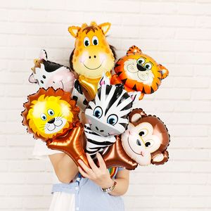 Animal Head Foil Balloons Safari Zoo Handheld Inflatable Air Ballon Baby Shower Happy Birthday Party Decorations Kids Gifts DHL