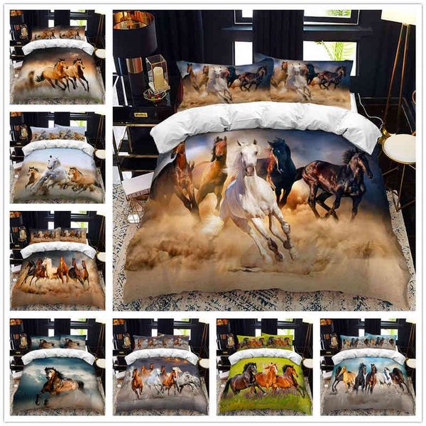 Animal cheval lit Double housse de couette ensemble reine Calico taille double couette literie simple complet