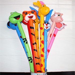 Animal gonflable jouet dessin animé ballon 110-120 cm long bâton enfants fête décoration mignon cadeau aléatoire style tigre grenouille girafe ba71 Q2
