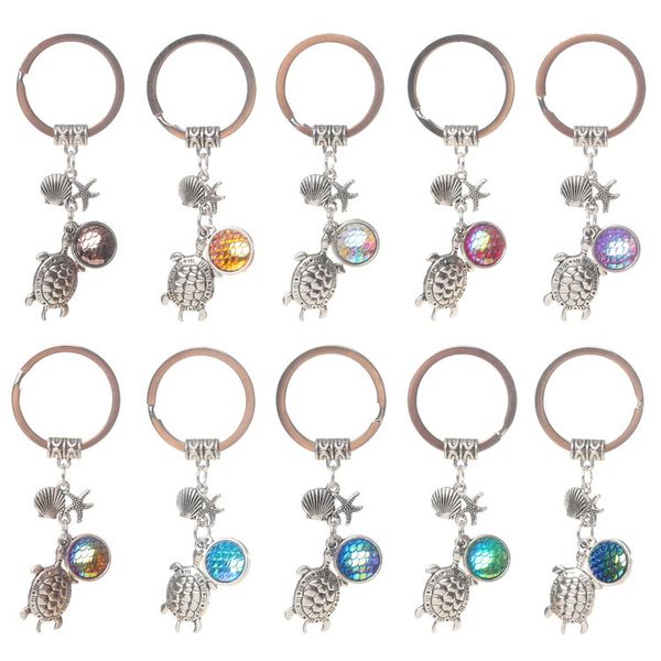 Porte-clés animaux porte-clés sirène étoile de mer coquille écailles de poisson tortue porte-clés mode vintage porte-clés cadeaux bijoux pour femmes hommes filles