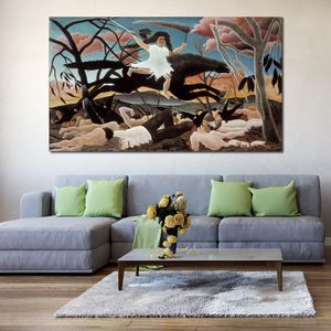 Animal Landscape Canvas Art War of The Ride of Discord Henri Rousseau Painting Post-Impressionist Handmade