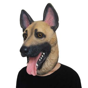 Máscara de animales Pastor alemán Látex Perro Cabeza Cara completa Máscara para adultos Fancy DrCosplay Disfraz Prop Halloween Carnaval Mascarada X0803