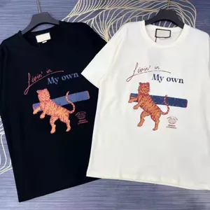 Camiseta con diseño de letras de animales para hombre, camisetas con diseño de tigre, jersey de manga corta, camisetas informales holgadas largas de talla grande S-4XL