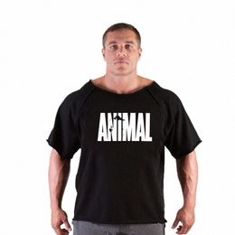 Animal Nouveaux Hommes À Manches Courtes Cott T-shirt D'été Casual Fi Gym Fitn Bodybuilding T-shirt Mâle Lâche Tees Tops Vêtements C4rM #