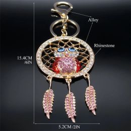 Animal Owl Dream Catcher Key Chain For Women Rhinestone Metal Gold Color Dreamcatcher Keychain Bag Accessoires Sieraden K9034S01