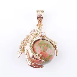 Dierhangers Natural Stone Unakite Jasper Raw Gem Charm Amulet Round Ball Dragon Claw Crystal Reiki Chakra Pendants Bead Jewelry N3092