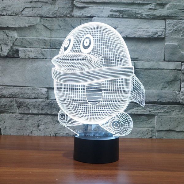 Animal pingouin 3D illusion veilleuse 7 LED qui change de couleur lampe de bureau nouveaux luminaires en acrylique chambre à coucher # R87