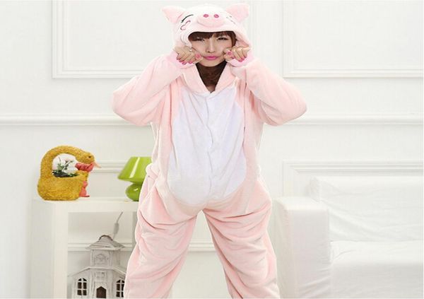 Animal cochon kigurumi grenouillère adolescents adolescents femmes pijama pyjamas drôle flanelle chaude rose doux one acède nocturne à la maison t2001113506431