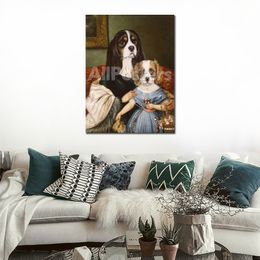 Portraits d'animaux chien toile Art mère et fleur fille Thierry Poncelet peinture à l'huile Reproduction à la main moderne décor de bureau