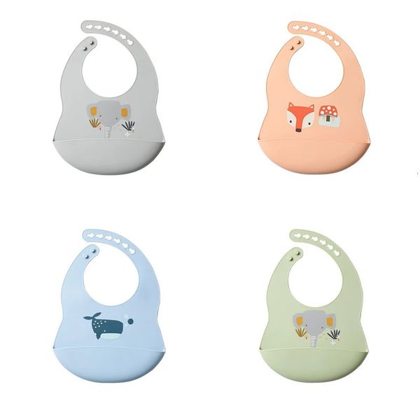 Animal Imprimé bébé Bibs imperméable en silicone en silicone alimentant mignon motif girl girl garçon tout-petit enfants ajusté Bib 240429