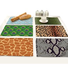 Animal Print Style Drink Coasters Tafel Matten Voor Eettafel Placemat Pauw Feather Leopard Snake Skin Zebra Tiger Pattern T200703