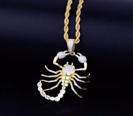 Animal Scorpion Hip Hop Pendant Collier Collier Gold Color Bling Cubic Zircon Men039s Femmes Bijoux pour Gift223L2480310