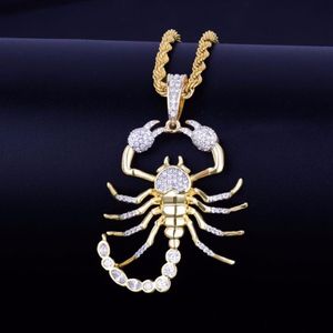 Pendentif Hip Hop Animal Scorpion avec collier en or jaune 18 carats, Zircon cubique, bijoux pour hommes, cadeau 3141